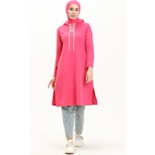 Bağcıklı Sweatshirt 3030-13 Fuşya