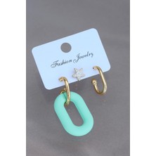 Inure Jewelry Trend Su Yeşili Renk Deniz Yıldızı Figürlü Küpe Seti