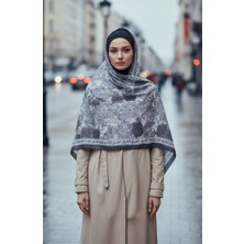 Çiçek Desenli Kehribar Şal 70358-06 Siyah Gri