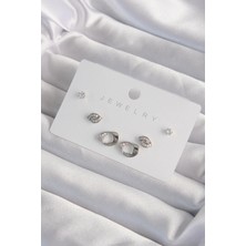 Inure Jewelry Pirinç Gümüş Renk Zirkon Taşlı Yaprak Model Küpe Seti