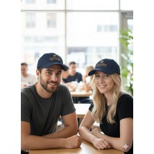 adissa collection Luxury Süet Görünümlü 16/12 Gabardin Unisex Şapka - Altın Nakışlı Lacivert Cap | Günlük & Spor