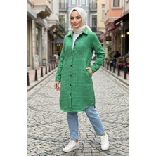 Boydan Düğmeli Oduncu Kışlık Tunik 2506-01 Yeşil
