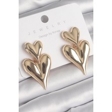 Inure Jewelry Pirinç Gold Renk Sallantı Kalp Model Kadın Küpe