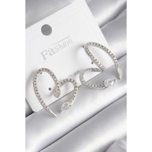 Inure Jewelry Pirinç Gümüş Renk Zirkon Taşlı Yılan Kalp Model Kadın Küpe