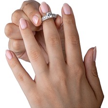 925 Ayar Gümüş Yuvarlak Kesim Kalın Tektaş Yüzük