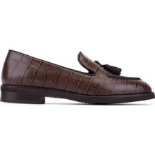 Tamer Tanca Kadın Hakiki Deri Kahverengi Kroko Loafer Ayakkabı 294 14441 Bn Ayk SK25-26 Kahve Kroko