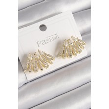 Inure Jewelry Pirinç Gold Renk Zirkon Taşlı Deniz Kabuğu Model Kadın Küpe