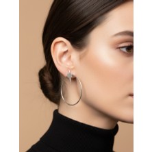 Keskin Gümüş 925 Ayar Gümüş Rodyumluhalkalı Çivili Kutup Yıldızı Trend Kadın Küpe Sevgililer Günü Hediye