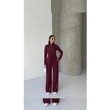 Moda Paketi Modal Kumaş Yarım Fermuarlı Üst Fit Form Pantolon Takım- Pamuklu