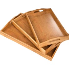 3 Lü Bambu Tepsi
