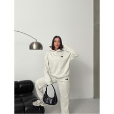 Moda Paketi Oversize Nakış Detaylı 3 Iplik Şardonlu Eşofman Takımı