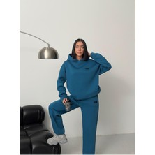 Moda Paketi Oversize Nakış Detaylı 3 Iplik Şardonlu Eşofman Takımı
