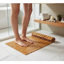 Akdeniz Home Doğal Bambu Banyo Matı - 40X66 cm Kaymaz Tabanlı Islak Zemin Paspası
