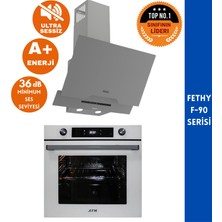 Ferre ve Afm Tech Markalı Fethy F-90 Sessiz  2'li Gri-  Beyaz  Cam Ankastre Set (D065-SA +FM7701)