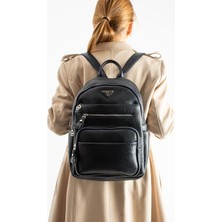 Mega Çanta Yumuşak Deri Kadın Sırt Çantası Çok Gözlü