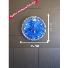 Af Epoxyart Duvar Saati - 35CM - Modern Dekoratif Duvar Saati - Epoksi Duvar Saati - El Yapımı Duvar Saati - Mavi+Gold Tasarım