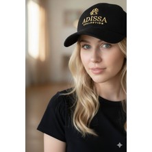 adissa collection Luxury Süet Görünümlü 16/12 Gabardin Unisex Şapka - Altın Nakışlı Siyah Cap | Günlük & Spor
