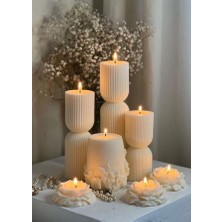 Lumieri Candle El Yapımı Kokusuz Çokgen Yuvarlak Dekoratif Mum-Şakayık Çiçek Dekoratif Mum – 6'lı