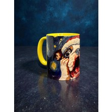 Kaygusuz Munch Çığlık Parodi Bulldog Köpek Desenli Porselen Kupa Bardak (Sarı)