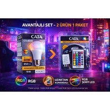 Cata Rgb Kumandalı LED Ampul + Rgb LED Şerit Seti | 2 Ürün 1 Paket | Uzaktan Kumandalı Ambiyans Işık