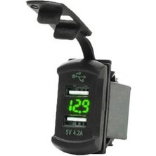 Voltaj Ekranlı 5V 2.1A Çift Çıkışlı USB Şarj Modülü Yeşil