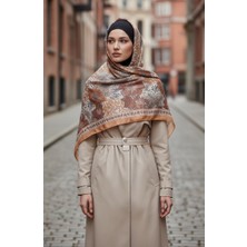 Çiçek Desenli Kehribar Şal 70358-10 Hardal