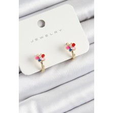 Inure Jewelry Pirinç Zirkon Taşlı Kelebek Model Gold Renk Çocuk Küpe