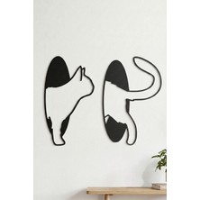 Alvina Atölye Dekoratif Kedi Portal Duvar Dekoru - Minimalist Modern 2'li Set Duvar Tablosu Siyah