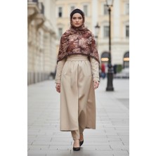 Çiçek Desenli Kehribar Şal 70357-12 Kahverengi