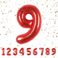 BenimMarifetlerim 9 Rakamı Kırmızı Folyo Balon 40 Inch 90 cm