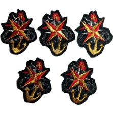 Seçilir 5’li Marine Pusula Gülü ve Altın Çapa Nakışlı Arma Seti - Kaptan Serisi Yama Paketi