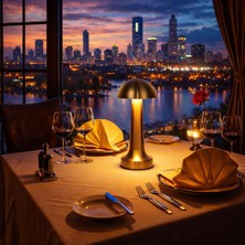 kulvaravm Mantar Masa Lambası Gold Renk Kablosuz Ledli 3 Renk Dokunmatik Şarjlı USB Li