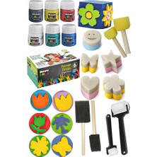 Artlantis Parmak Boya Seti Novacolor Ponpon Sünger Tampon Fırça Küp Eva Baskı Seti Sünger Rulo 24 Parça Parmak Boyası Baskı