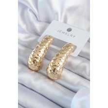 Inure Jewelry Gold Renk Işleme Detay Pirinç Kadın Küpe