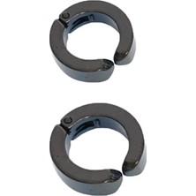 FRY Erkek Küpesi - 2 Adet Siyah Çelik Kıstırmalı Küpe Paslanmaz Atmaz Çelik Siyah Küpe