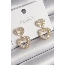 Inure Jewelry Pirinç Gold Renk Zirkon Taşlı Sallantı Kalp Model Kadın Küpe