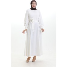 Kuşaklı Keten Elbie 81903-01 Ekru