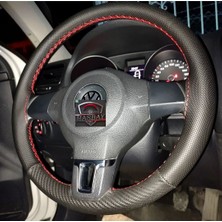 Hasbay Dikişli Direksiyon Kılıfı Karbon / Nokta Deri  2 Parça Kırmızı Dikişli Vw Polo Bu Direksiyon Için