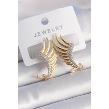 Inure Jewelry Pirinç Gold Renk Zirkon Taşlı Kanat Model Kadın Küpe