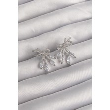 Inure Jewelry Pirinç Gümüş Renk Zirkon Taşlı Fiyonk Küpe