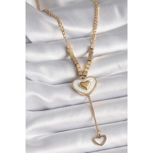 Inure Jewelry 316L Çelik Gold Renk Beyaz Sedefli Kalp Model Sallantı Detay Kadın Kolye