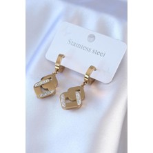 Inure Jewelry 316L Çelik Gold Renk Zirkon Taşlı Kadın Küpe