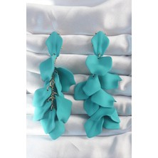 Inure Jewelry Pirinç Turkuaz Renk Sallantılı Yaprak Model Küpe