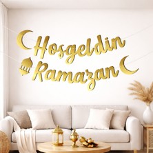 Bak Gel Al Hoşgeldin Ramazan Gold Karton Banner – Kaligrafi Asma Duvar Perde Süsü