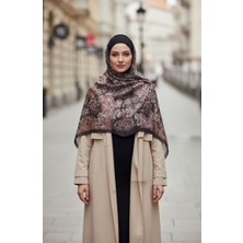 Çiçek Desenli Kehribar Şal 70357-09 Siyah Vizon
