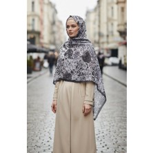 Çiçek Desenli Kehribar Şal 70357-05 Füme