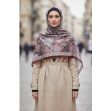 Çiçek Desenli Kehribar Şal 70358-08 Vişne