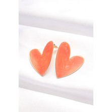 Inure Jewelry Turuncu Renk Mineli Kalp Küpe