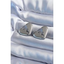 Inure Jewelry Gümüş Renk Kırık Kalp Model Pirinç Kadın Küpe