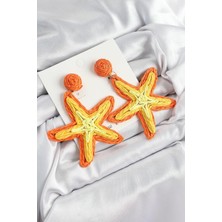 Inure Jewelry Pirinç Turuncu Deniz Yıldızı Model Gold Renk Kadın Hasır Küpe